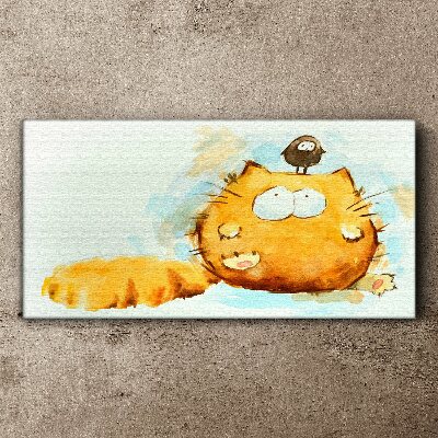 Cat with a bird Print on canvas