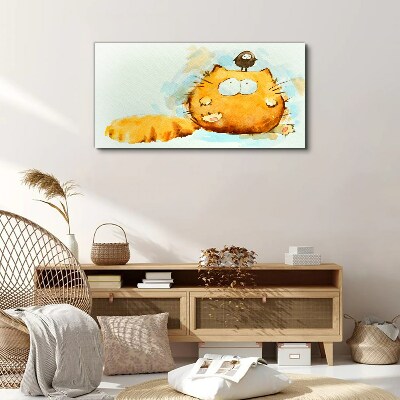 Cat with a bird Print on canvas