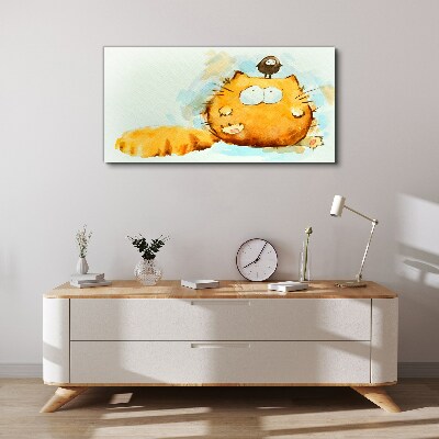 Cat with a bird Print on canvas