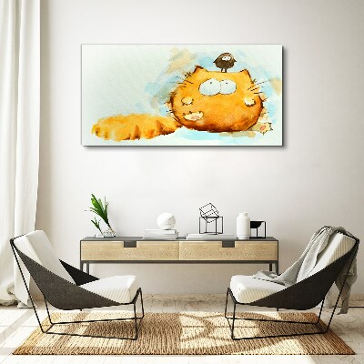 Cat with a bird Print on canvas