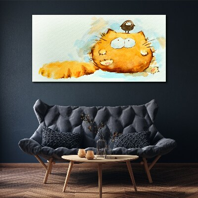 Cat with a bird Print on canvas