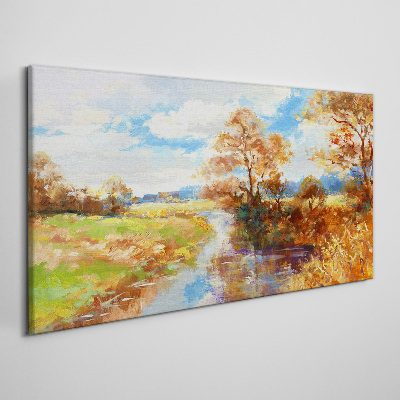 Autumn scenery by the river Canvas wall art