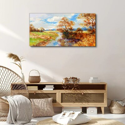 Autumn scenery by the river Canvas wall art