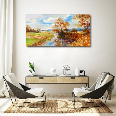 Autumn scenery by the river Canvas wall art