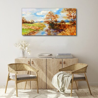 Autumn scenery by the river Canvas wall art