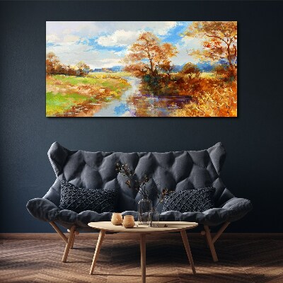 Autumn scenery by the river Canvas wall art