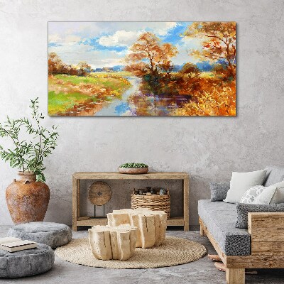 Autumn scenery by the river Canvas wall art
