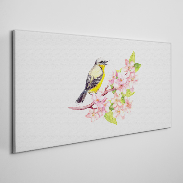 Bird on a branch with flowers Canvas wall art