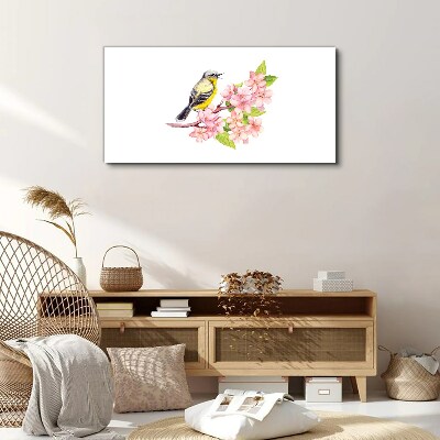 Bird on a branch with flowers Canvas wall art