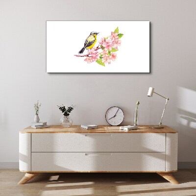 Bird on a branch with flowers Canvas wall art