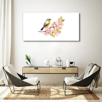 Bird on a branch with flowers Canvas wall art