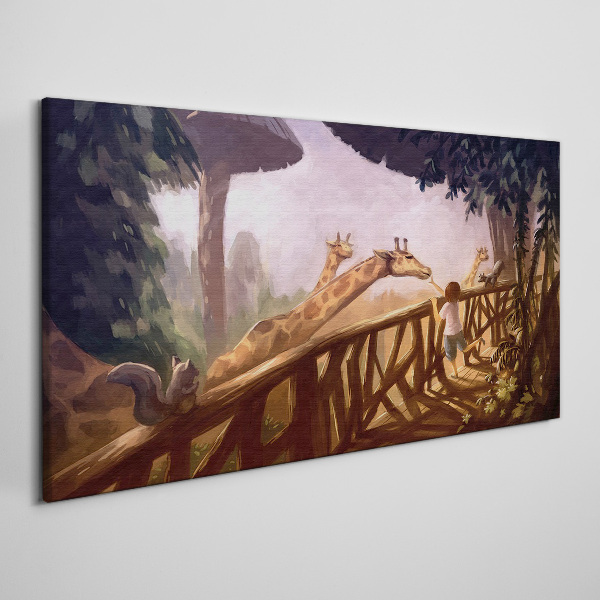 Meeting with giraffes at the zoo Print on canvas