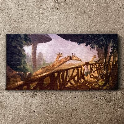 Meeting with giraffes at the zoo Print on canvas
