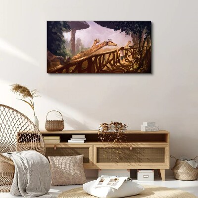Meeting with giraffes at the zoo Print on canvas