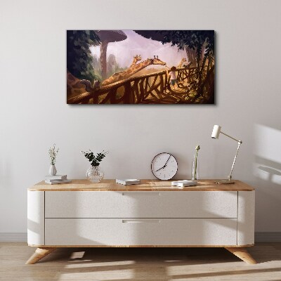 Meeting with giraffes at the zoo Print on canvas