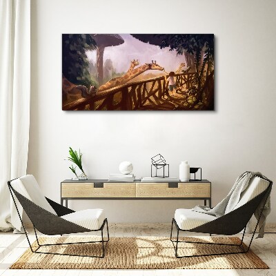 Meeting with giraffes at the zoo Print on canvas