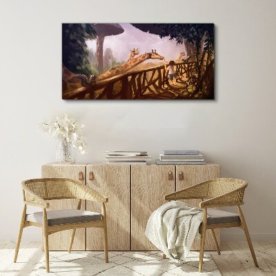 Meeting with giraffes at the zoo Print on canvas