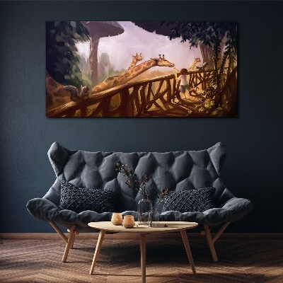 Meeting with giraffes at the zoo Print on canvas