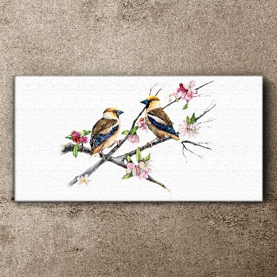 Birds on a branch among flowers Canvas wall art