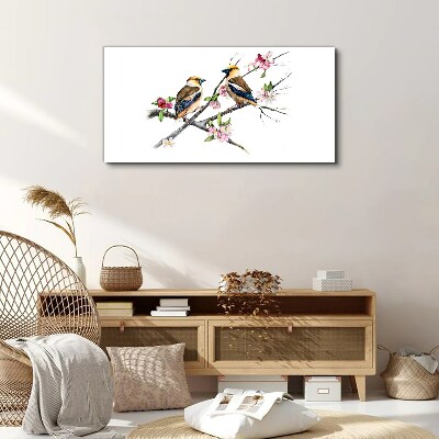 Birds on a branch among flowers Canvas wall art