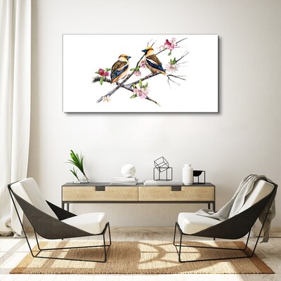 Birds on a branch among flowers Canvas wall art
