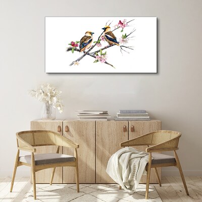 Birds on a branch among flowers Canvas wall art