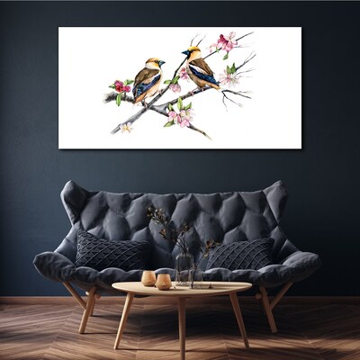 Birds on a branch among flowers Canvas wall art