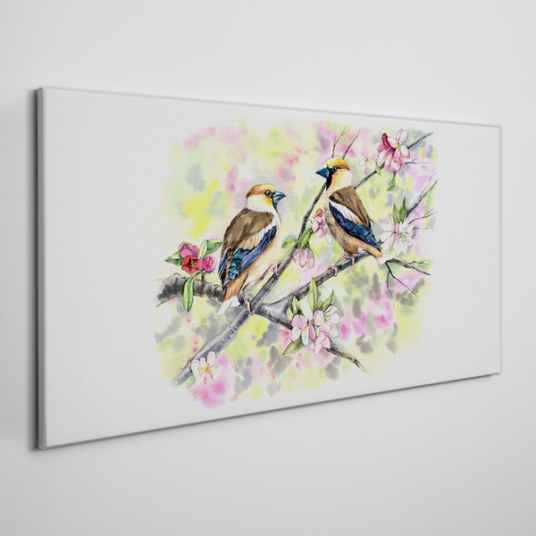 Birds on a branch with flowers Print on canvas