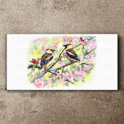 Birds on a branch with flowers Print on canvas