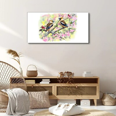 Birds on a branch with flowers Print on canvas