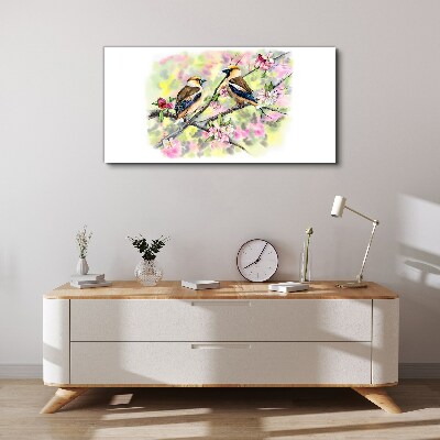Birds on a branch with flowers Print on canvas