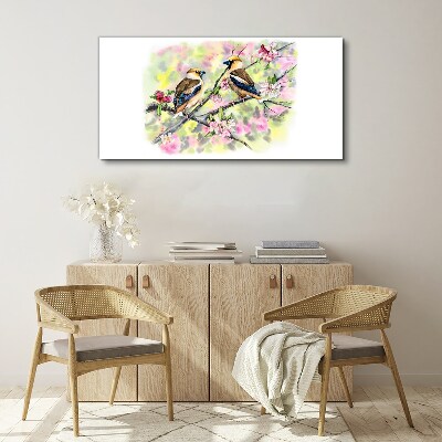 Birds on a branch with flowers Print on canvas
