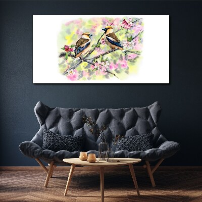 Birds on a branch with flowers Print on canvas