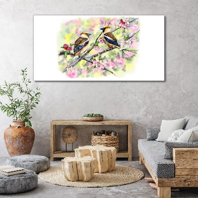 Birds on a branch with flowers Print on canvas