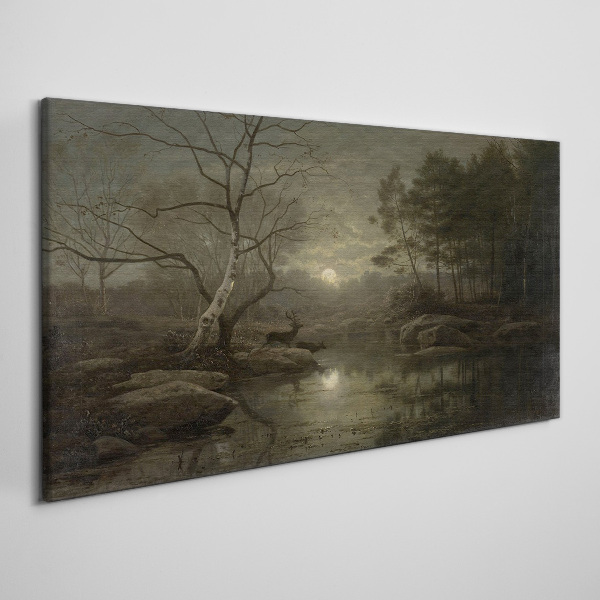 Night landscape with a deer Print on canvas