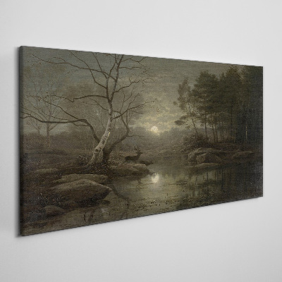 Night landscape with a deer Print on canvas