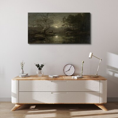 Night landscape with a deer Print on canvas