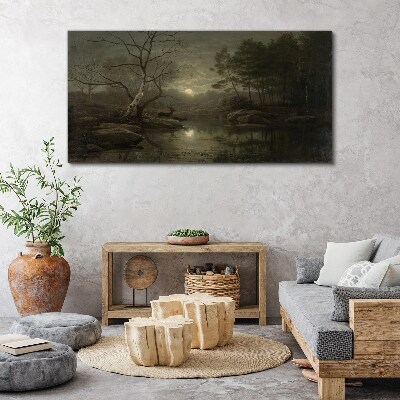 Night landscape with a deer Print on canvas