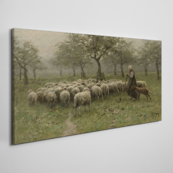 Sheep grazing in a mystical landscape Canvas wall art