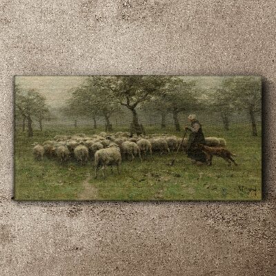 Sheep grazing in a mystical landscape Canvas wall art