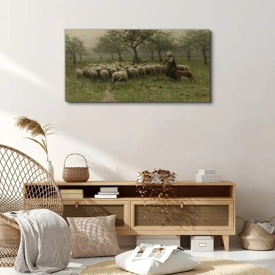 Sheep shepherd swain tree Canvas Wall art