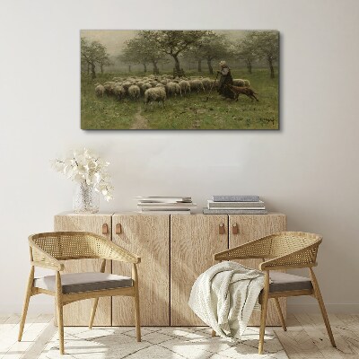 Sheep shepherd swain tree Canvas Wall art