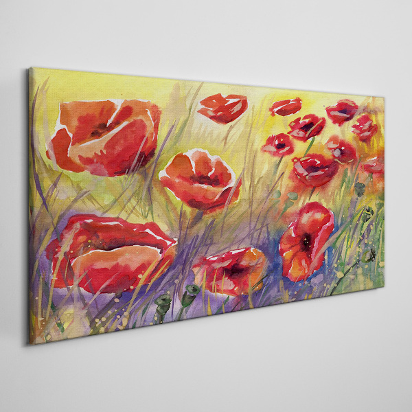 Red poppies against the sun Print on canvas