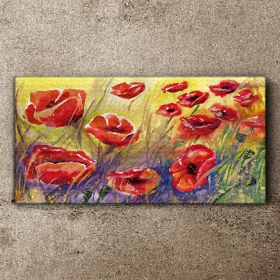 Red poppies against the sun Print on canvas