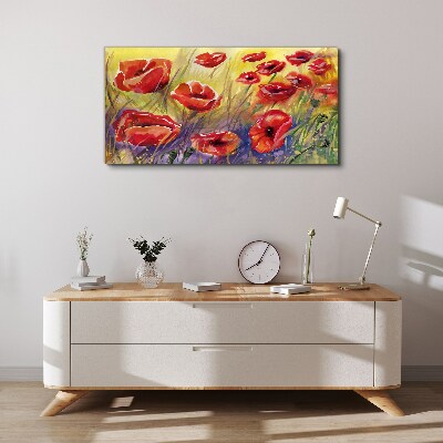 Red poppies against the sun Print on canvas