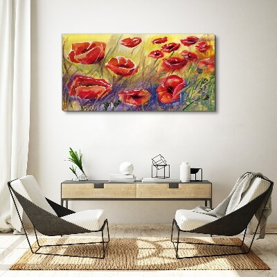 Red poppies against the sun Print on canvas