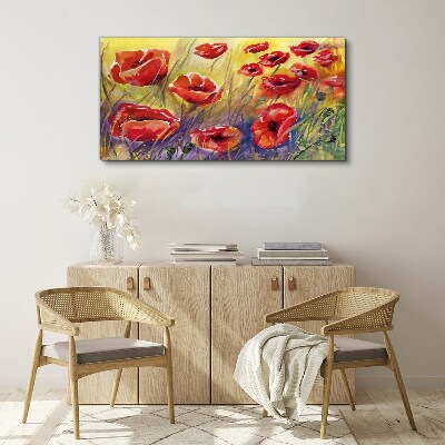 Red poppies against the sun Print on canvas