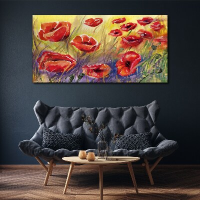 Red poppies against the sun Print on canvas