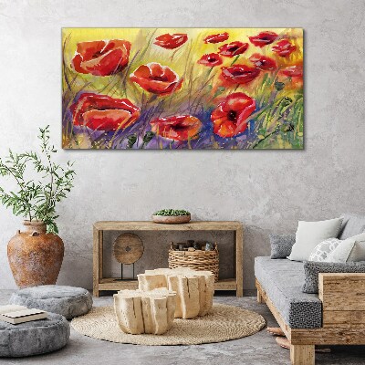 Red poppies against the sun Print on canvas