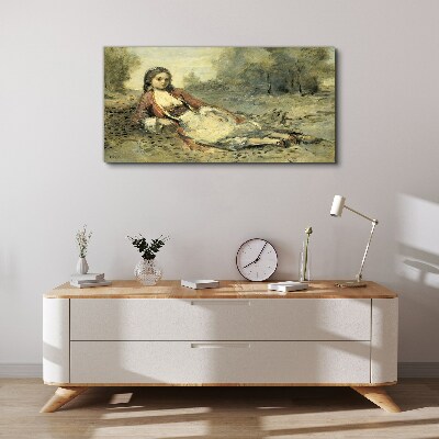 Portrait of a lying girl Print on canvas